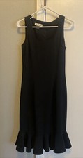 Ann Taylor Loft Lined Black Polyester Button Back Ruffled Bottom Dress Size 4