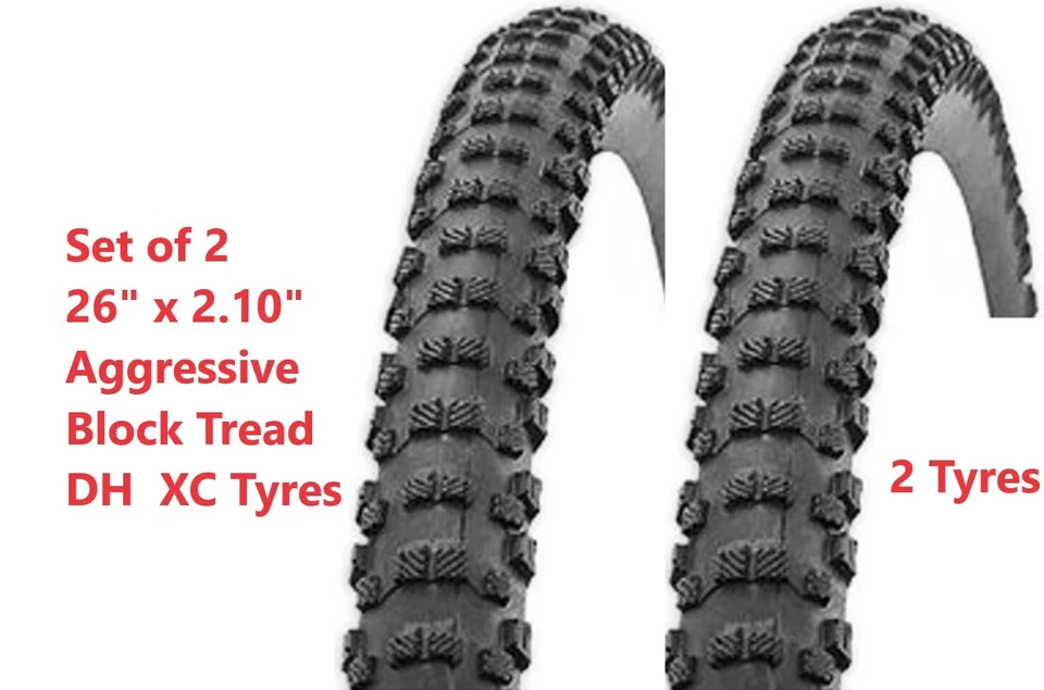 2 x 26 X 2.10 Tyres Mountain Bike MTB  Block Tread 26 x2.10 Offroad DH XC - Image 3 of 4