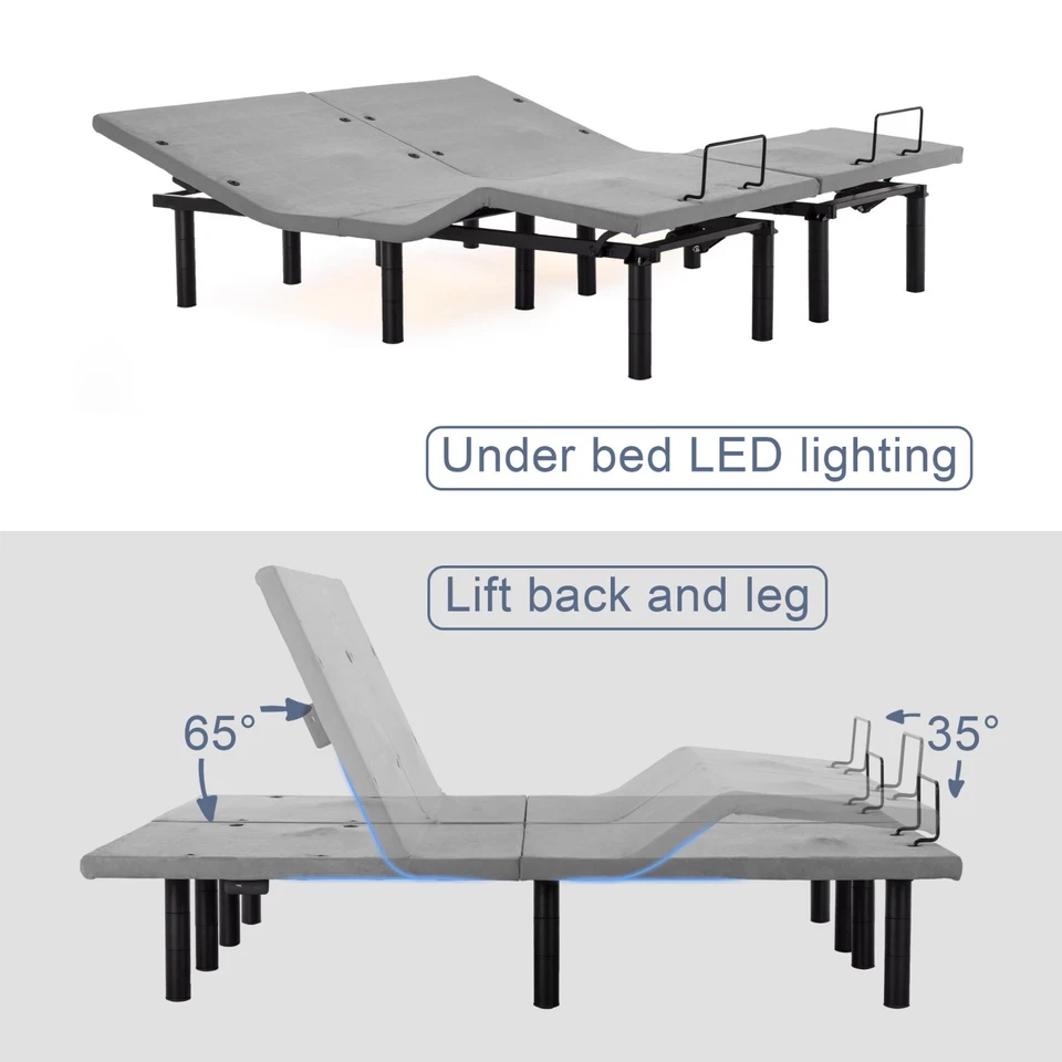 Adjustable Split King Bed Base Frame with Massage and Wireless Remote, USB - Image 3 of 4