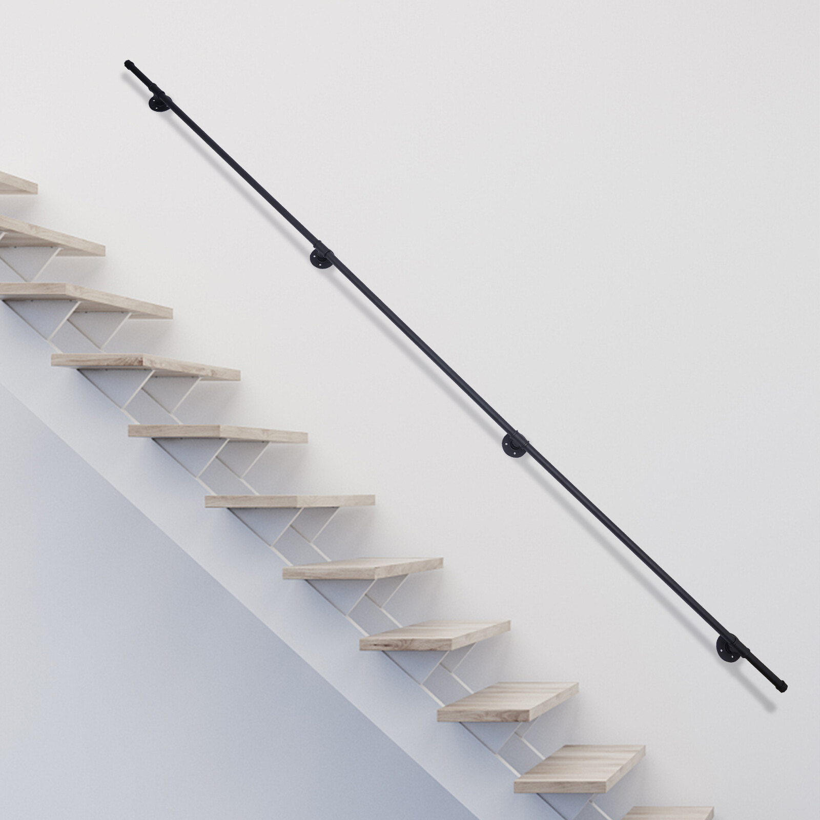 10FT Stair Handrail with 4 Wall Mounts for Straight Stairs