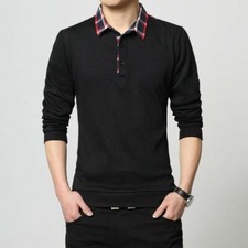 Mens Shirt Collared Jumper Pullover Check Sweater Long Sleeve Thermal Top
