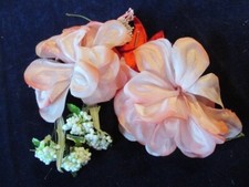 Vintage Millinery Flower Collection Pink 4" Blooms w/Red Pink White Trims H4768
