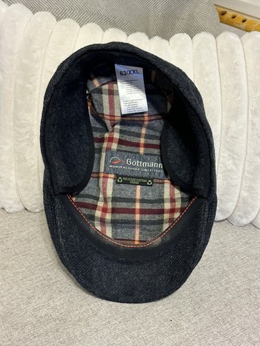 Göttmann Jackson-K Wool Flat Cap XXL 63 Black Ear Flaps Plaid Lining Germany - Picture 7 of 10