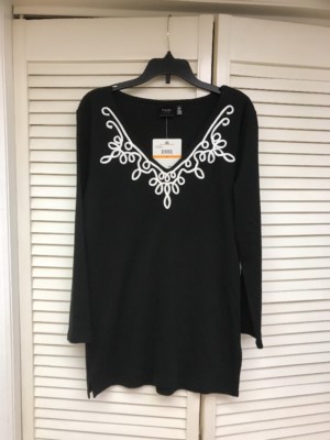Rafaella 3/4 Slv Pullover, Black w/white Top, Small, NWT $58