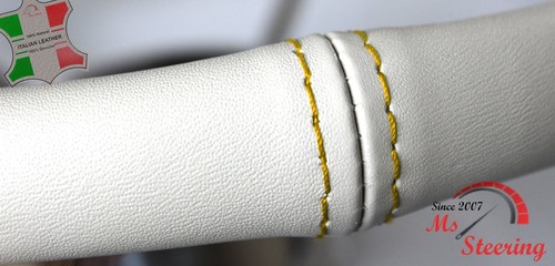 FUR ACURA RDX 07-12 CREME LEDER-LENKRADABDECKUNG, GELB 2 STIT - Picture 3 of 4
