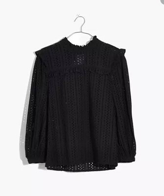 eyelet mockneck ruffle top