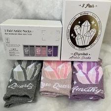 Bioworld 3 Pair Crystals Ankle Socks  Shoe Size 5-10 New In Box