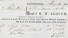 1854 Boston & Providence Railroad Purchase Receipt Billhead for Lumber HW Slocum