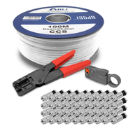 100M Sat Kabel 135Db + Kompressionszange + Abisoliermesser + 50X F Stecker Hd Tv