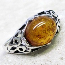 INCREDIBLE NATURAL BALTIC AMBER 925 STERLING SILVER RING SIZE 5-10