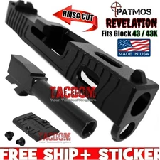 PATMOS Arms REVELATION Slide w/ SIGHTS + Barrel for GL0CK 43 43X 4140 Black RMSC
