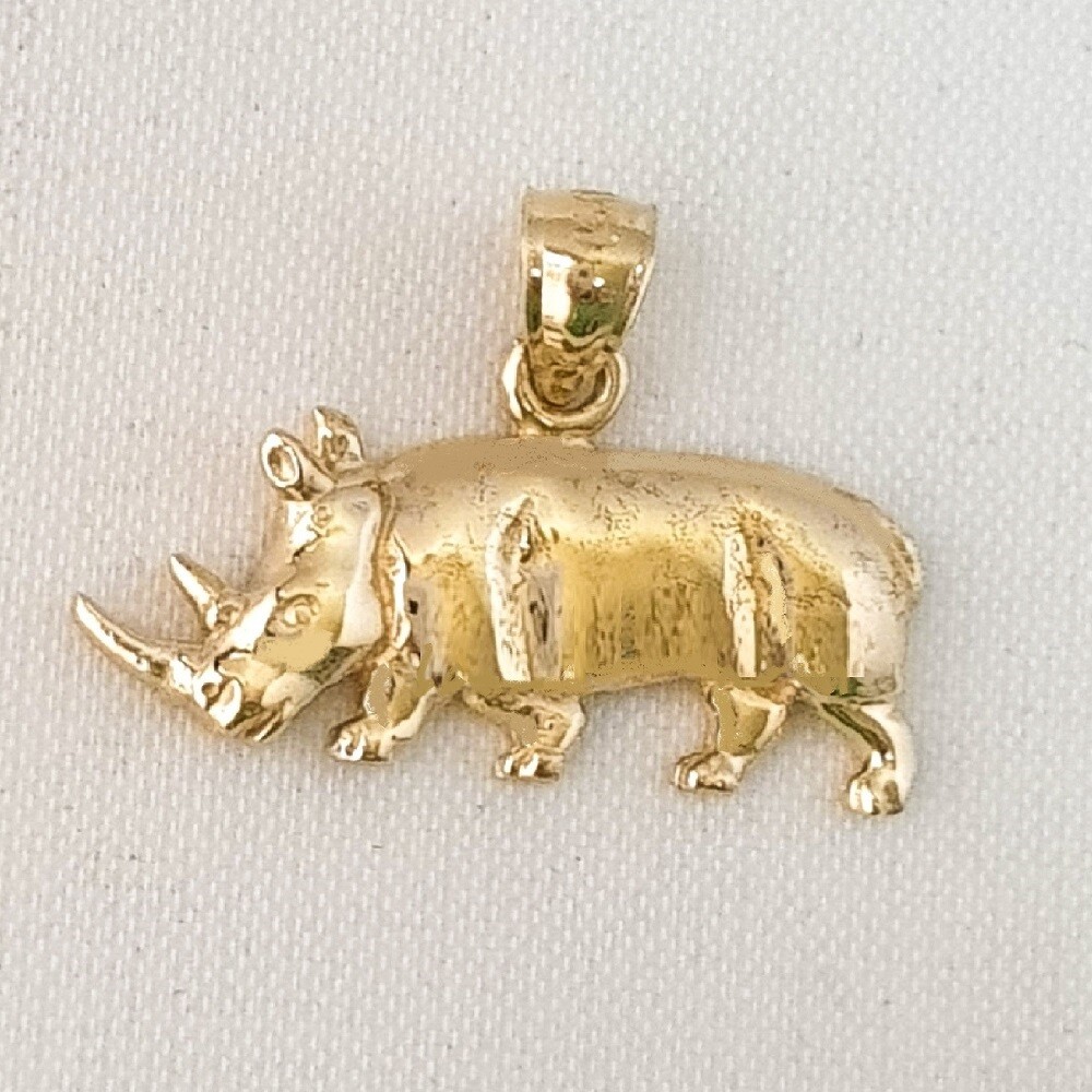 14k Yellow Gold RHINOCEROS, RHINO Pendant Charm, Made in USA