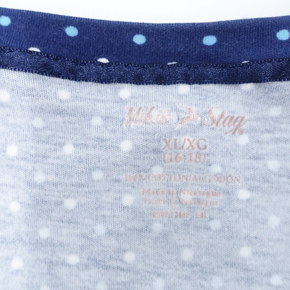 White Stag TShirt Women XL (1618) Blue Polka Dot Cotton Crew Neck
