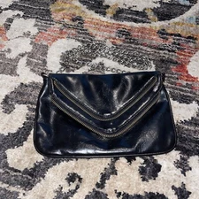 Comsi: Comsa black purse with metal chain strap