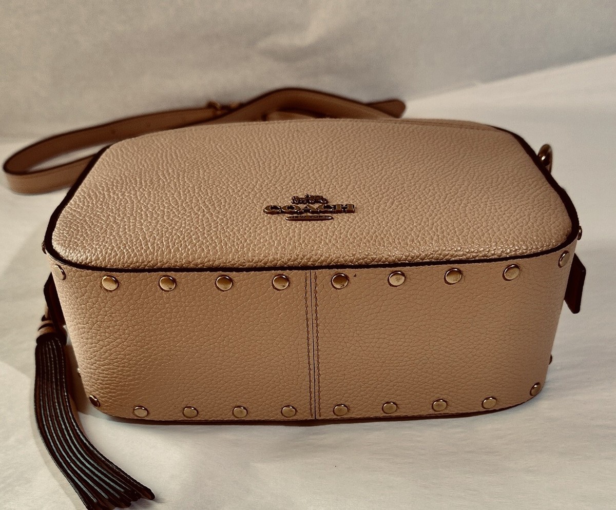 Coach 35514 Nude Pink Crystal Rivets Leather Crossbody Camera Bag