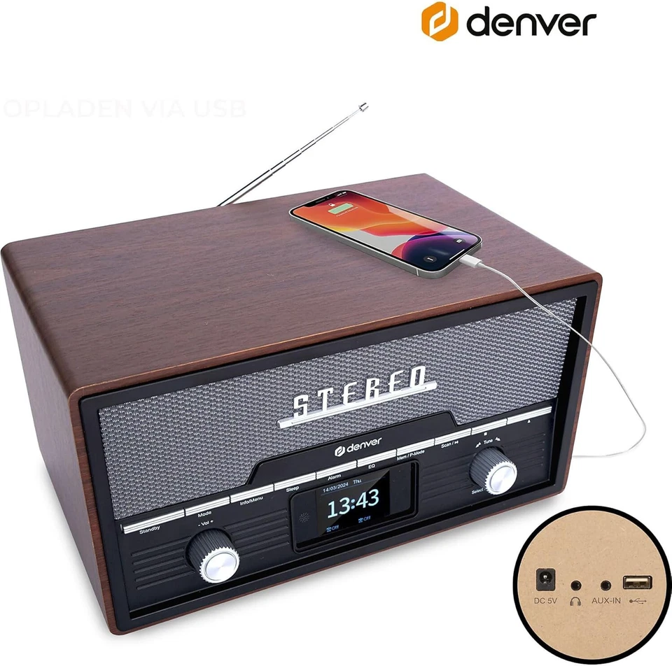 DAB+ Radio CD Player with Bluetooth Clock Alarm & Remote Denver MDA-525 - Image 3 of 4