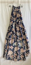 PAPAYA Women’s Navy Blue Floral Pattern High Low Midi Dress Medium*
