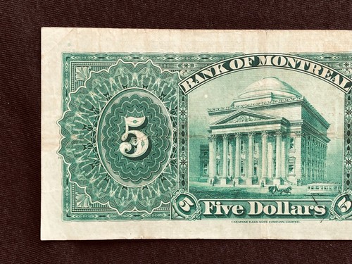 BANKNOTE BANK OF MONTREAL CANADA 1923 $5 FIVE DOLLARS #2611311 - Picture 5 of 6