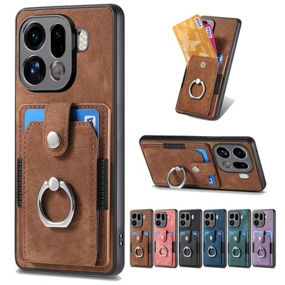 Funda con anillo para tarjeta de cuero PU para OPPO Find X9/X9 Pro X8 X5 Lite Reno 14 13 12