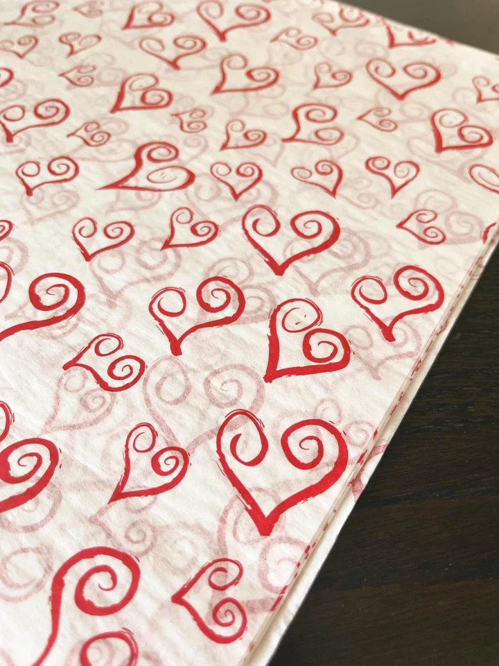 CURLY SWIRLY HEARTS Design Tissue Paper Sheets Choose Size & Package Amount - Image 2 of 4