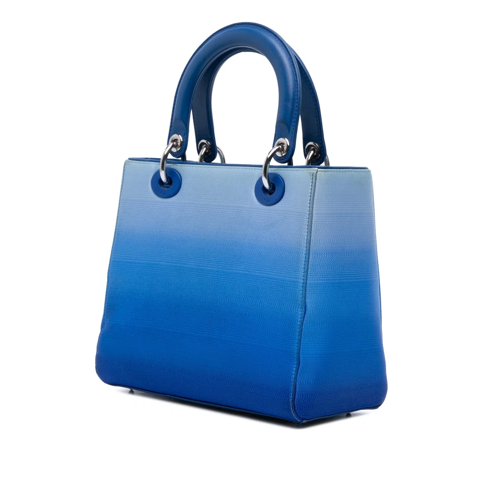 Authenticated Dior Medium Ombre Lady Dior Blue Denim Fabric Satchel - Image 2 of 4