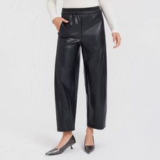 Women's Mid-Rise Barrel Leg Faux Leather Pull-On Pants - A New Day