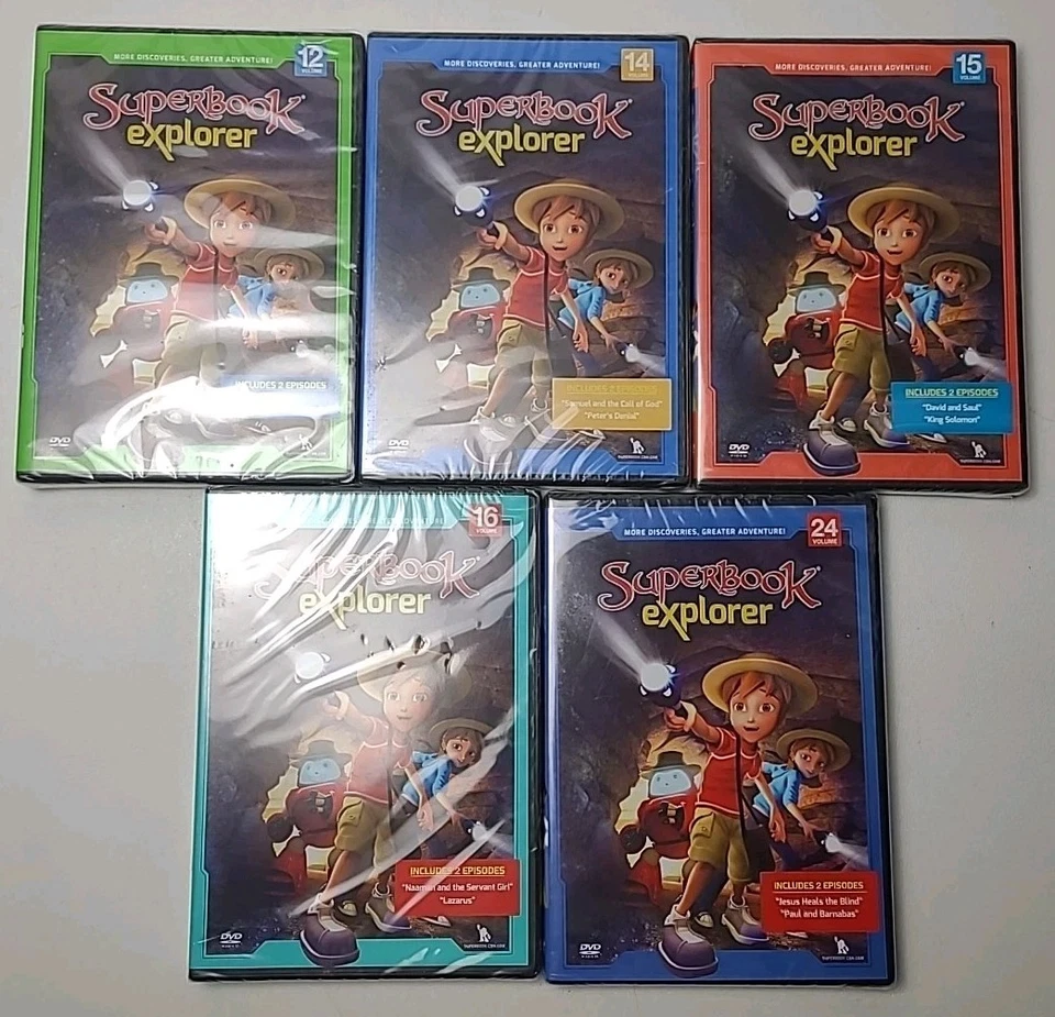Lot 12 NEW SEALED Superbook DVDs Explorer Christian Kid's CBN Bible Jesus Paul - Image 2 of 4
