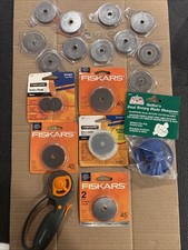 8 FISKARS 45mm Rotary Blades, 2 28mm , 12 Used And FISKARS Tool W/sharpener
