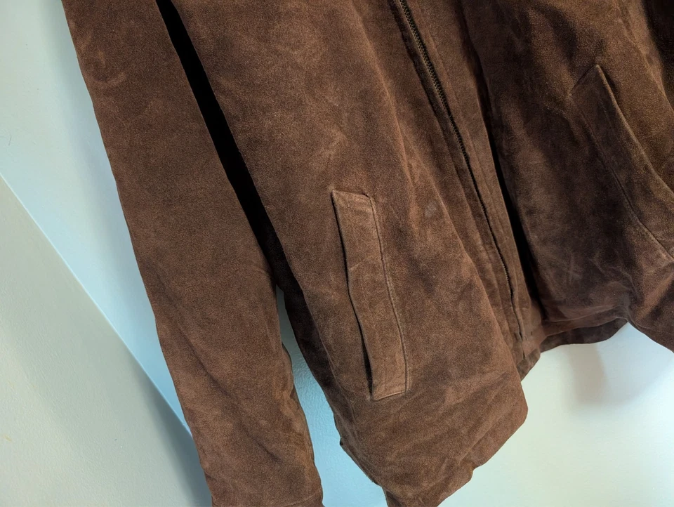 Vintage 90s Le Collezioni Structure Mens XL Leather Brown Suede Bomber Jacket - Image 3 of 4