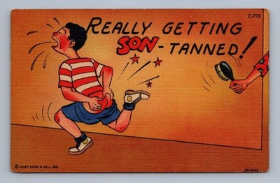 Vintage Humorous Postcard Really Getting Sontanned Spanking Comic 1940s