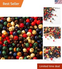 600Pcs Colorful Wooden round Painted Wood Spacer Beads with Large Hole - Natural