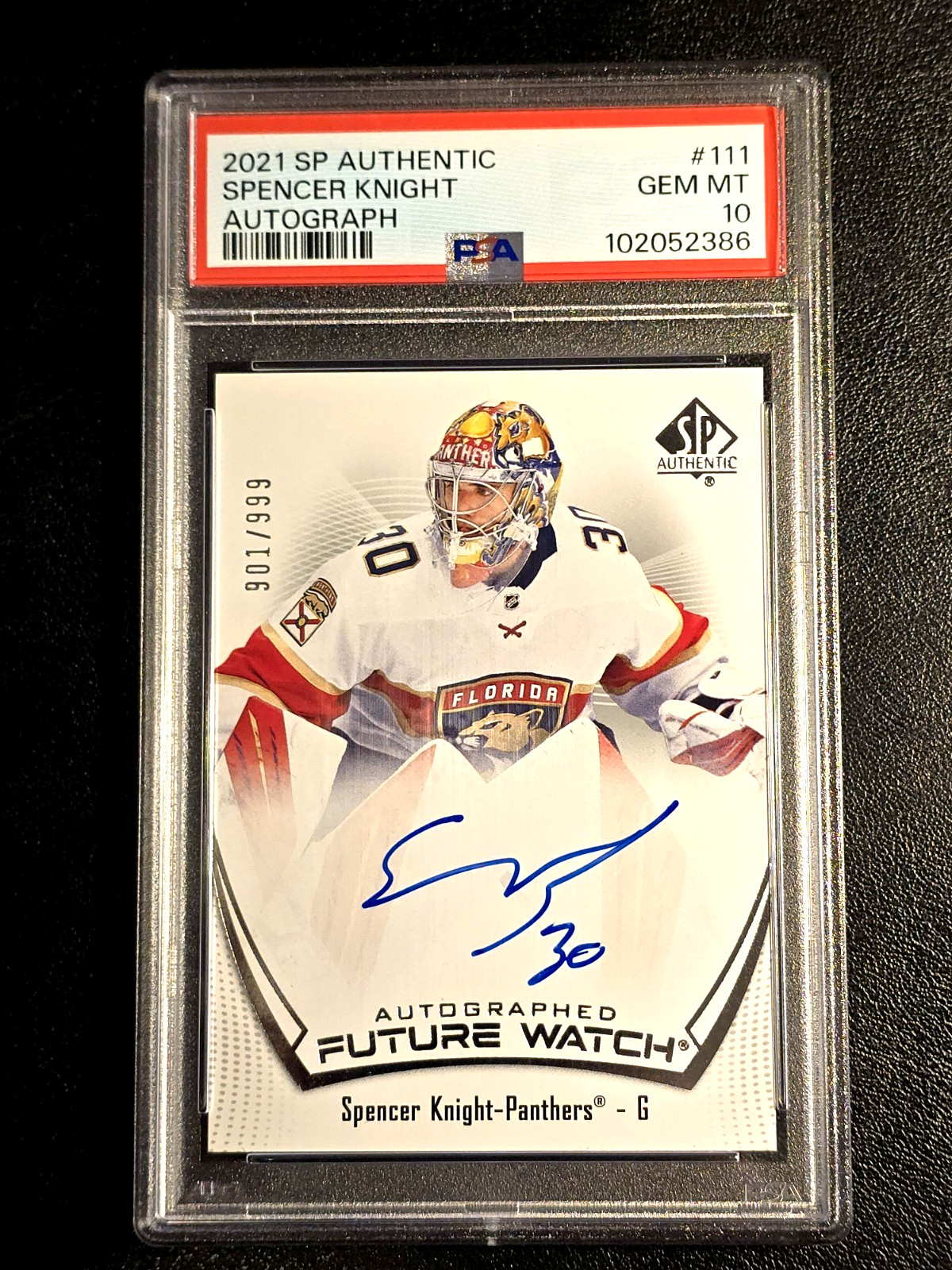 2021 SP Authentic Future Watch ON CARD Auto Spencer Knight PSA 10 /999 Panthers