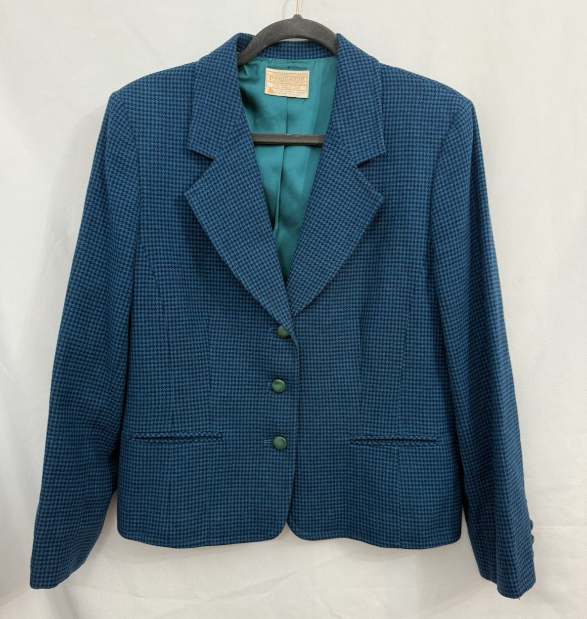 VTG Pendleton Teal Blue Houndstooth 100% Virgin W… - image 1