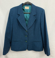VTG Pendleton Teal Blue Houndstooth 100 Virgin Wool Blazer Womens Size 12