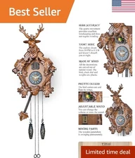 Cuckoo Clock with Automatic Night Mode, Quartz Movement and Carved Deer Head ...