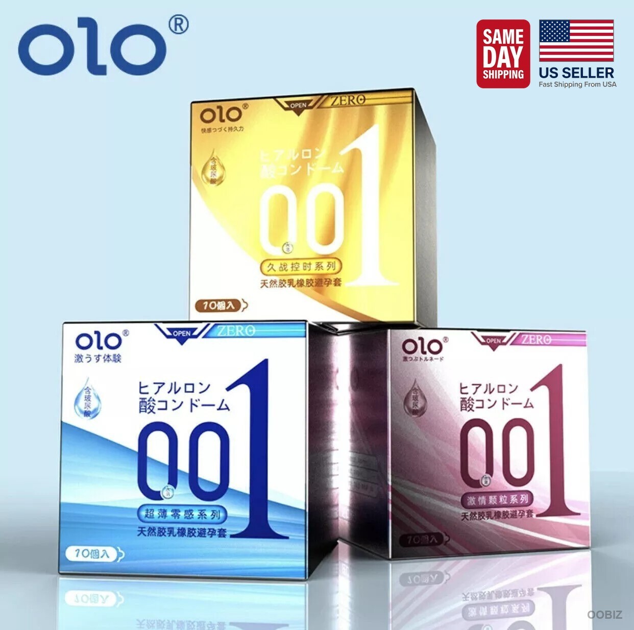 OLO 001 Ultra-Thin 0.01mm Condoms 10pc Polyurethane Hyaluronic Natural Latex