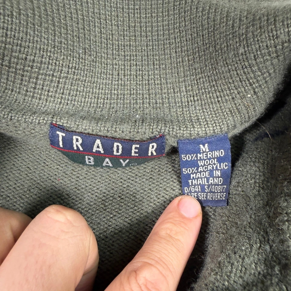 Trader Bay Men's Argyle Sweater Size M Merino Wool Acrylic Green Long Sleeve - Image 4 of 4