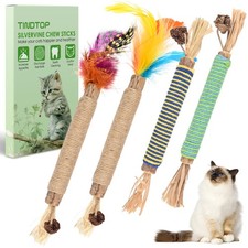 Chew Toys for Cats, 4 Pack Natural Silvervine Sticks for Kittens Teeth Cleaning