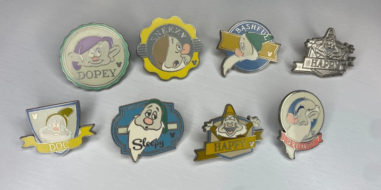 FULL SET of 7 WDW Hidden Mickey 2018 Pins Snow White & Seven Dwarfs REAL