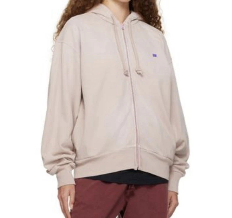 Felpa con cappuccio Acne Studios rosa morbida con zip logo patch cotone XS COSÌ CARINA!