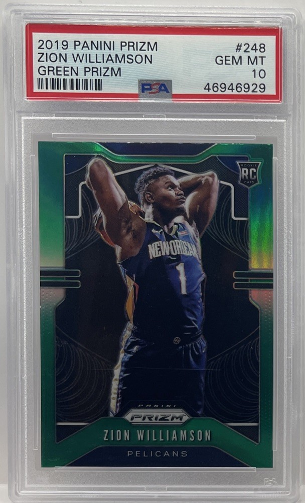 2019-20 Panini Prizm Zion Williamson RC Prizm Green Rookie #248 Pelicans PSA 10