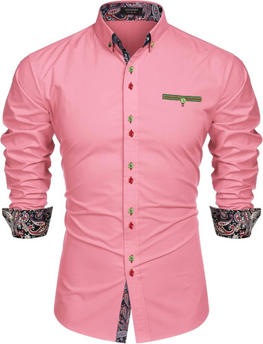 COOFANDY Mens Dress Shirt Long Sleeve Casual Button Down Paisley Small, Pink