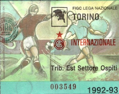 Turin Inter 1992-93 East Grandstand Guest Sector Football Ticket