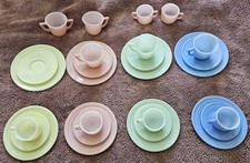 VTG Hazel Atlas Child  s Little Hostess Pastel Moderntone Tea Set 27 pcs Dishes