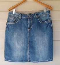 Vanilla Star Denim Mini Skirt Women's Size 10 Embellished Distressed Wash Y2K