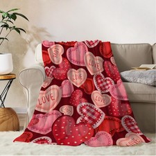 Pink Plaid Love Heart Valentines Throw Blanket 50x60 Inch Soft Fleece Couch