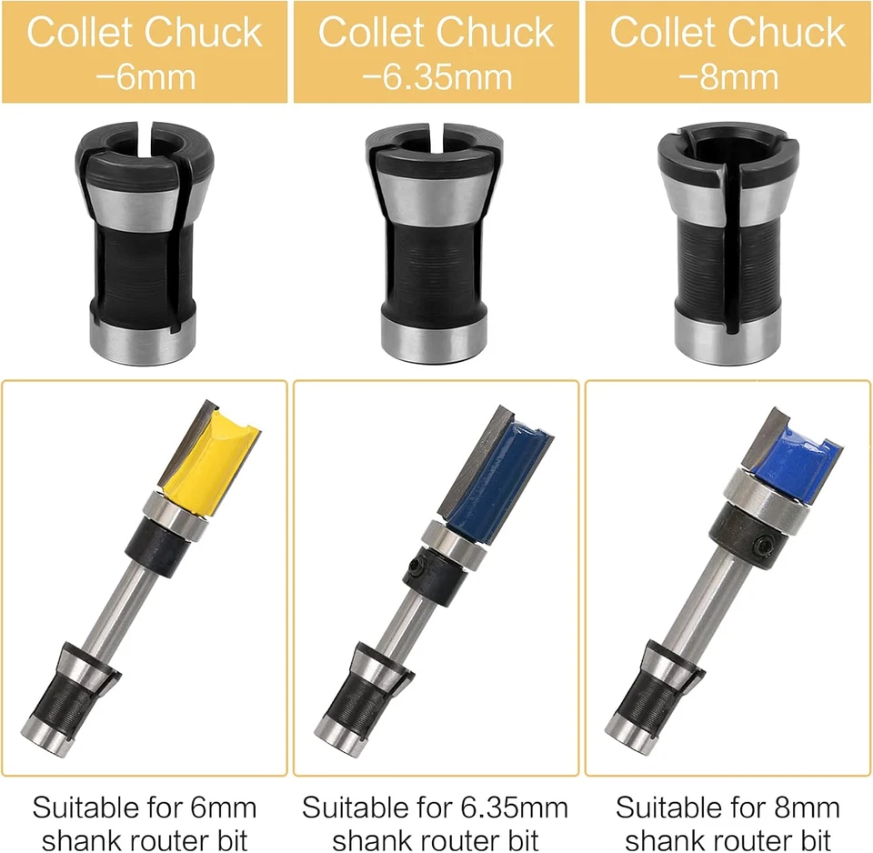 6 Pieces Collet Adapter, Steel Router Collet 6Mm 6.35Mm 8Mm Chuck Milling  - Image 3 of 4
