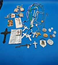 Catholic Religious Lot Crosses Scapula Rosaries Medals Saints Jewelry 23 Items