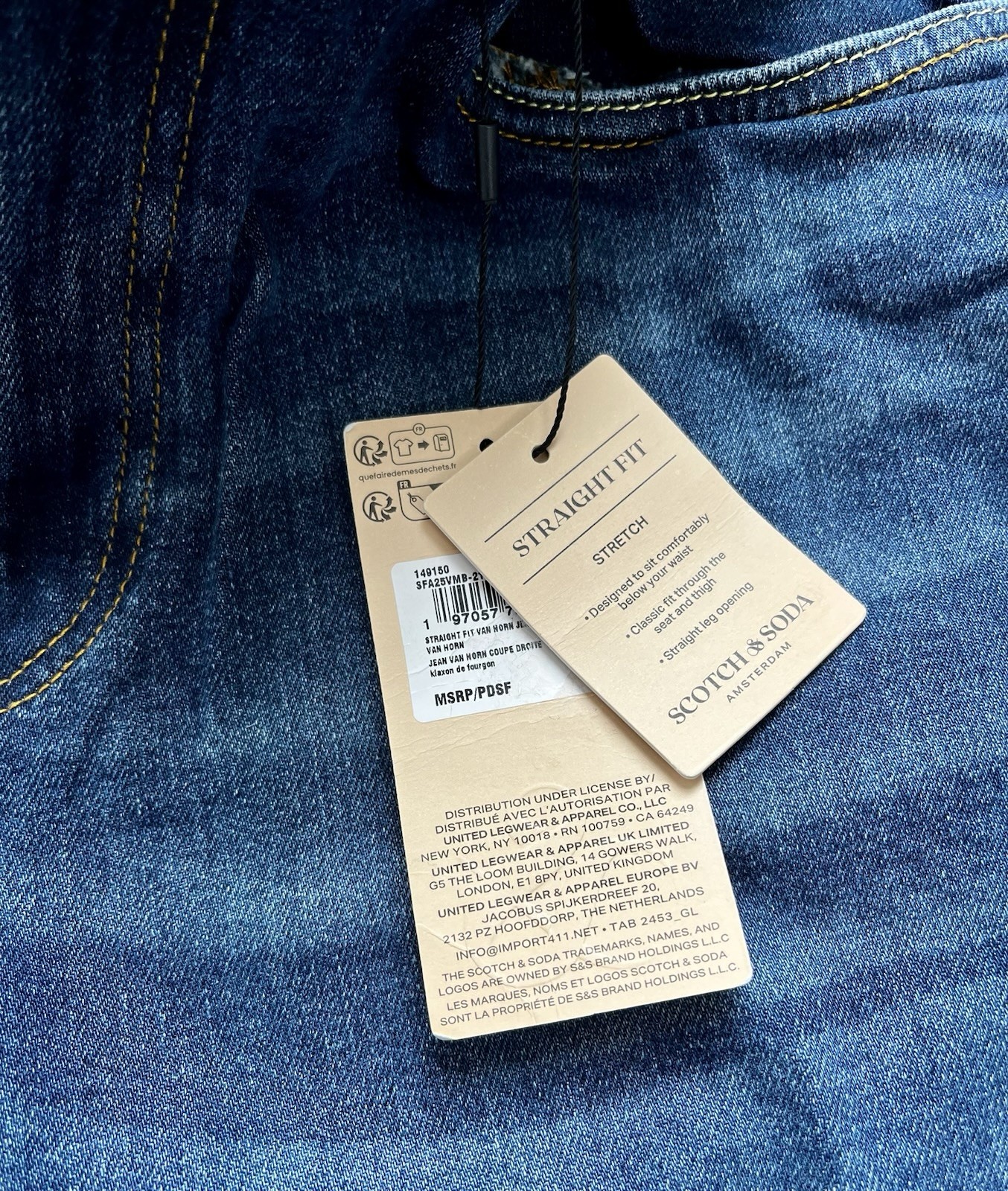 Scotch & Soda Men's Straight Leg 34x32 Stretch Van Horn Dark Blue Jeans New thumbnail 12