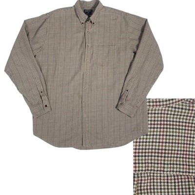 VTG Lands End Heavy Flannel Houndstooth Shirt Preppy Normcore Academia Mens XLT
